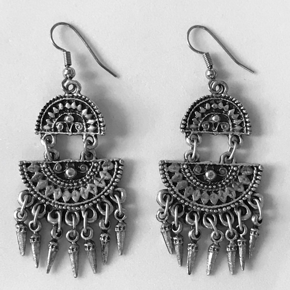 Boho Sterling (Stamped) Silver Earrings! Dangly w Spikes at Bottoms! - Picture 2 of 6